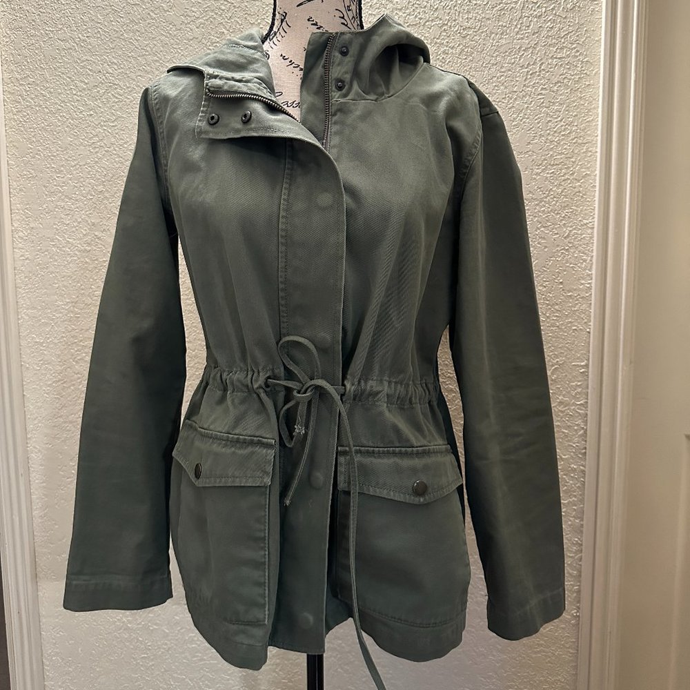 Twill Drawstring Hooded Utility Jacket